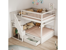 Cama De Madeira Maciça 140x200cm Branca Com Grade Segurança Gavetas
