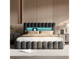 Cama King Size 180x200 Com Armazenamento Hidráulico - Cama De Casal Com Iluminação Rgb, Carregamento Usb E Cabeceira Prática Em Preto