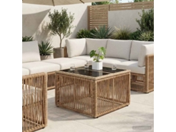 Vidaxl Mesa De Jardim Bege E Preto 55 X 55 X 37 Cm Rattan Pe E Vidro