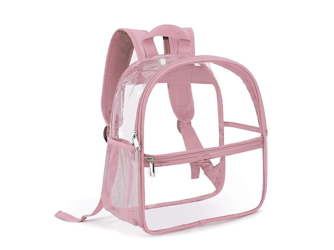 Mochila Transparente De Pvc Com Bolso Frontal Para Cosméticos E Celulares, Rosa.