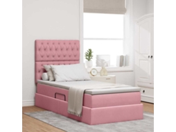 Vidaxl Cama De Armazenamento Led Com Colchão Rosa 90 X 200 Cm Veludo