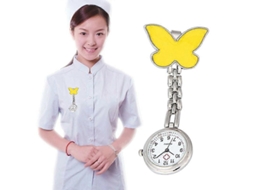 Relógio De Pulso De Quartzo Redondo Portátil Em Liga Metálica Estilo Borboleta Para Enfermeiras Com Pino (amarelo)