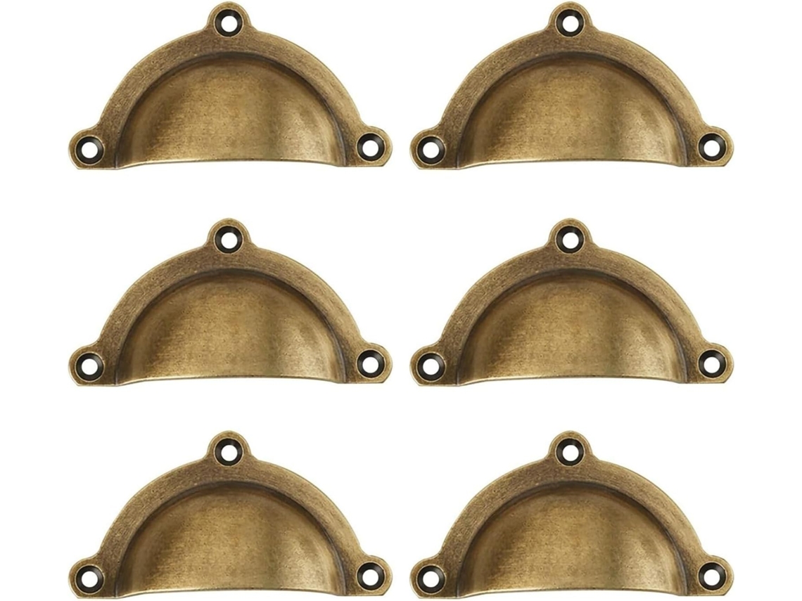 Conjunto De 6 Puxadores Retrô Em Formato Concha, Em Latão Maciço Escovado, Para Armários, Gavetas E Cômodas, Ideais Para
