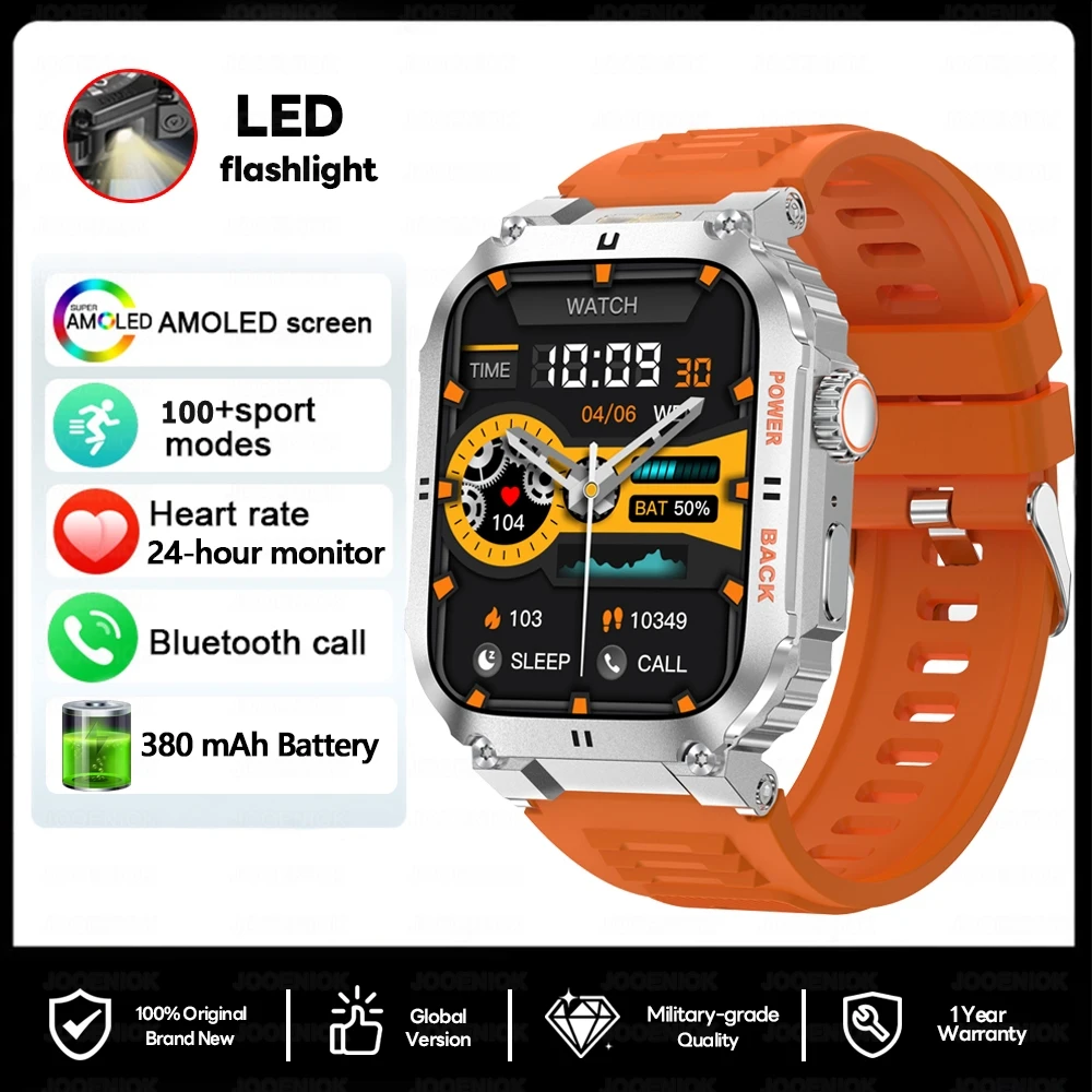 (laranja) Smartwatch Com Gps, Luz Led, Monitoramento De Saúde, Assistente De Voz Com Ia E À Prova D'água.