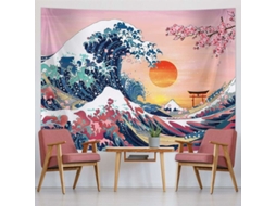 Parede De Tapeçaria Pendurada Na Sala De Estar Do Quarto, Parede De Estilo Japonês Pendurado Com Ondas Oceânicas E Design Artístico Do Pôr Do Sol Em C