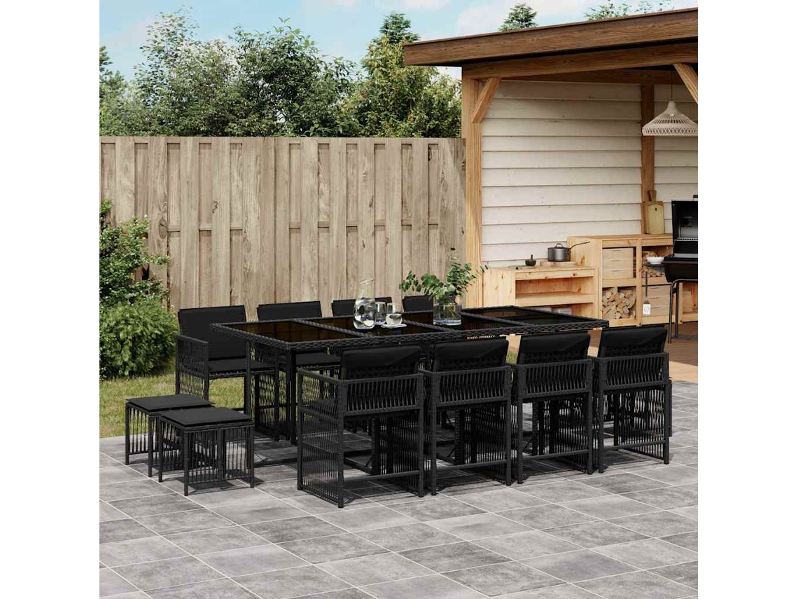 Vidaxl 13 Pcs Conjunto de Jantar P/jardim com Almofadões Vime Pe Preto