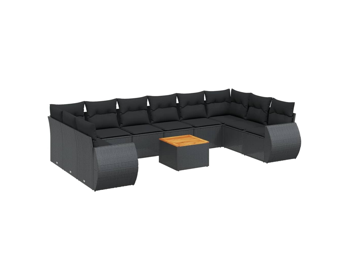 Conjunto de 11 sofás de jardim com almofadões Vime Pe Preto MAISON EXCLUSIVE