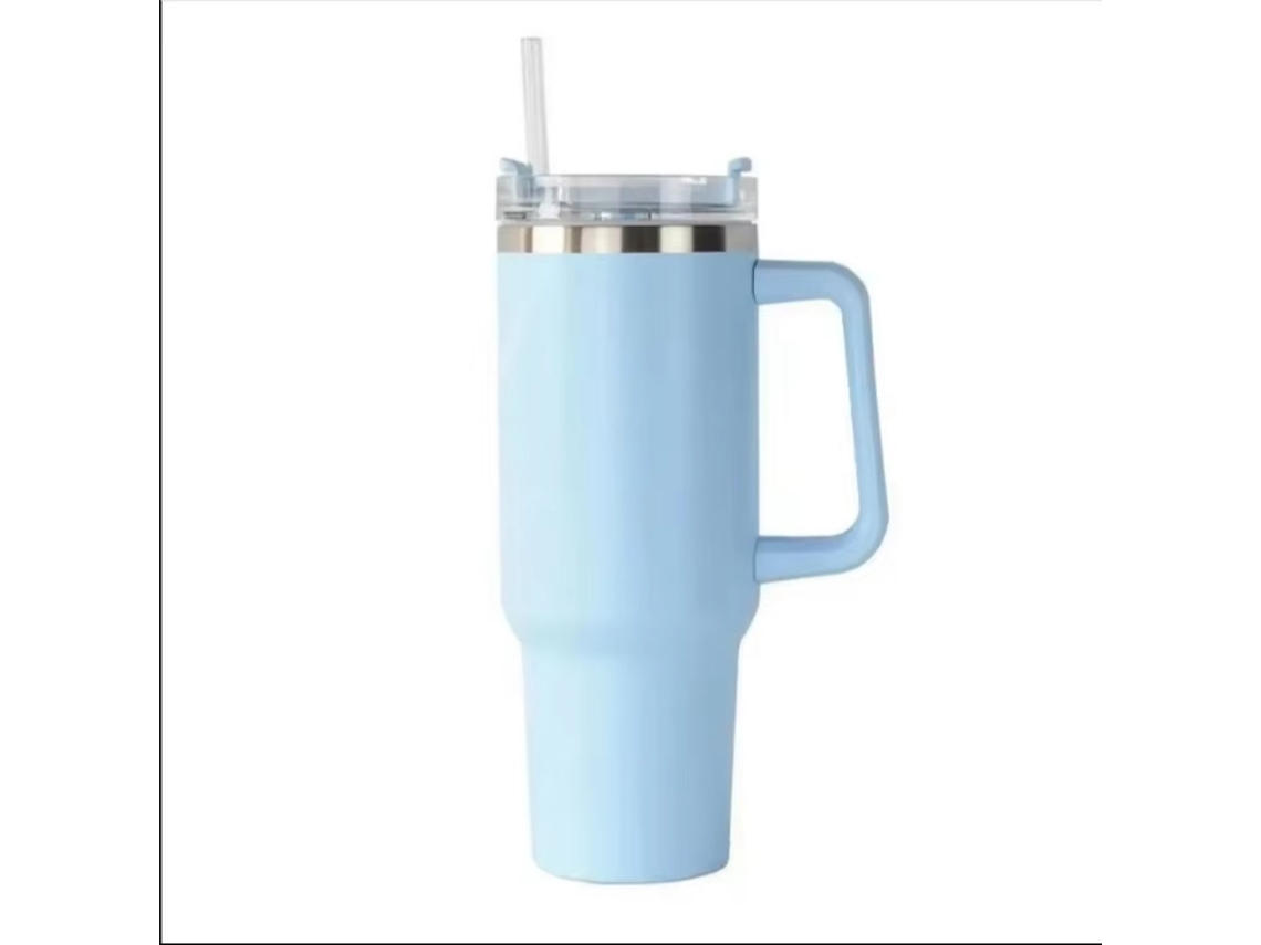 Caneca Térmica de Viagem com Parede Dupla, 1200 Ml (40 Oz), com Alça e Canudo. MDUG (azul Claro)