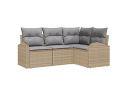 Conjunto 4 Sofá De Jardim Vidaxl Bege Vime Pe (179 X 124 X 85 Cm)
