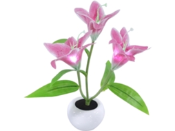 Luminária Noturna De Led Rosa Em Formato Vaso Lírio Com 3 Lâmpadas