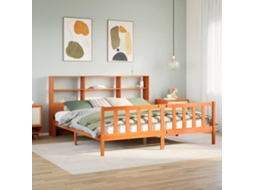 Cama Com Estante Sem Colchão 200x200 Cm Pinho Maciço
