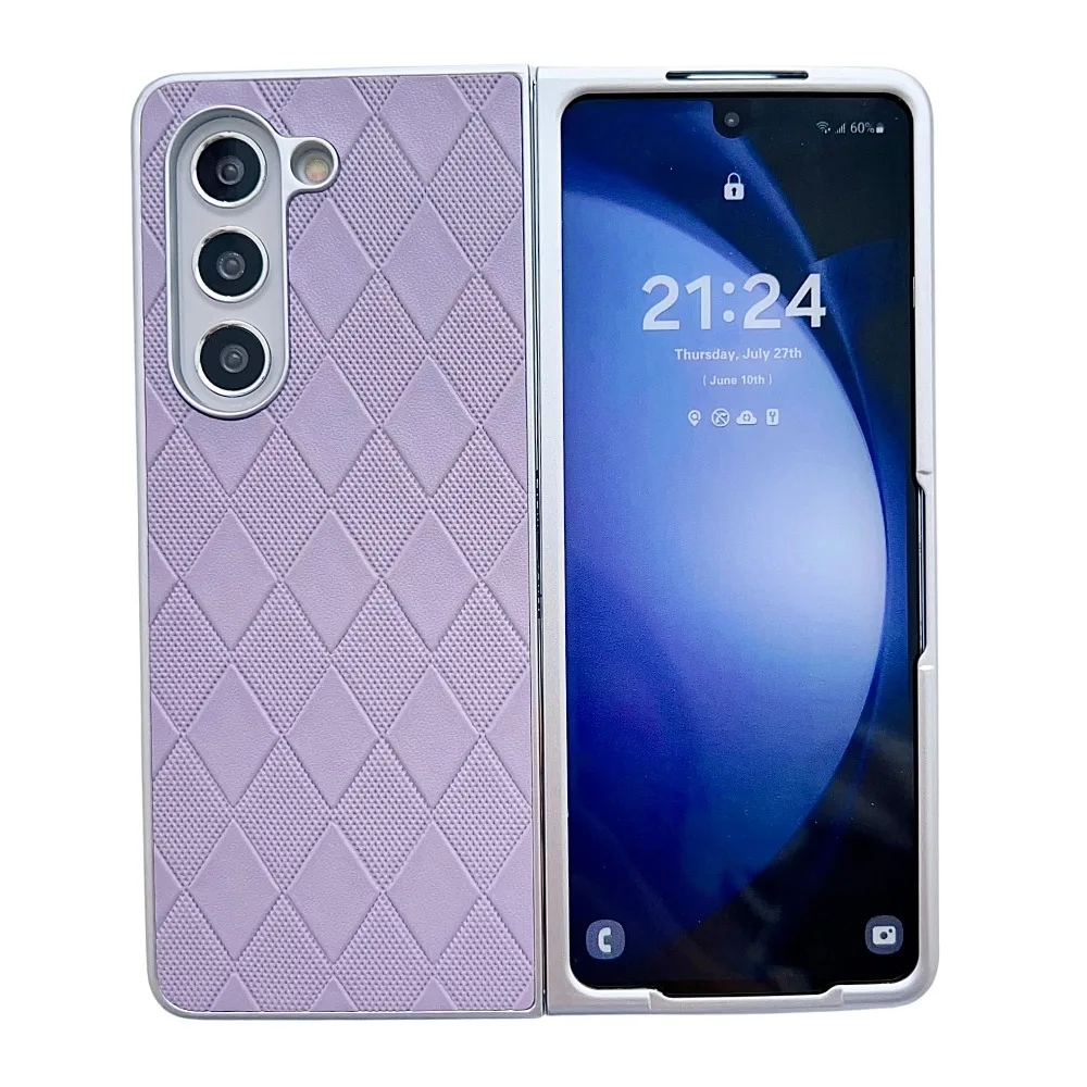 (roxo, Galaxy Z Fold7) Capa Protetora Em Couro Pu, Padrão De Malha Em Diamante, Capa Protetora À Prova De Quedas.