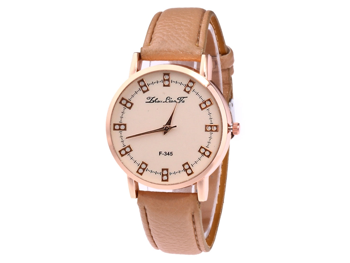 Relógio de Pulso Unisex de Quartzo com Pulseira de Couro Pu Zhoulianfa Café Claro