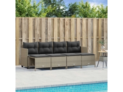 Vidaxl 5 Pcs Conj. Sofás Jardim C/ Almofadões Vime Pe Cinzento-claro