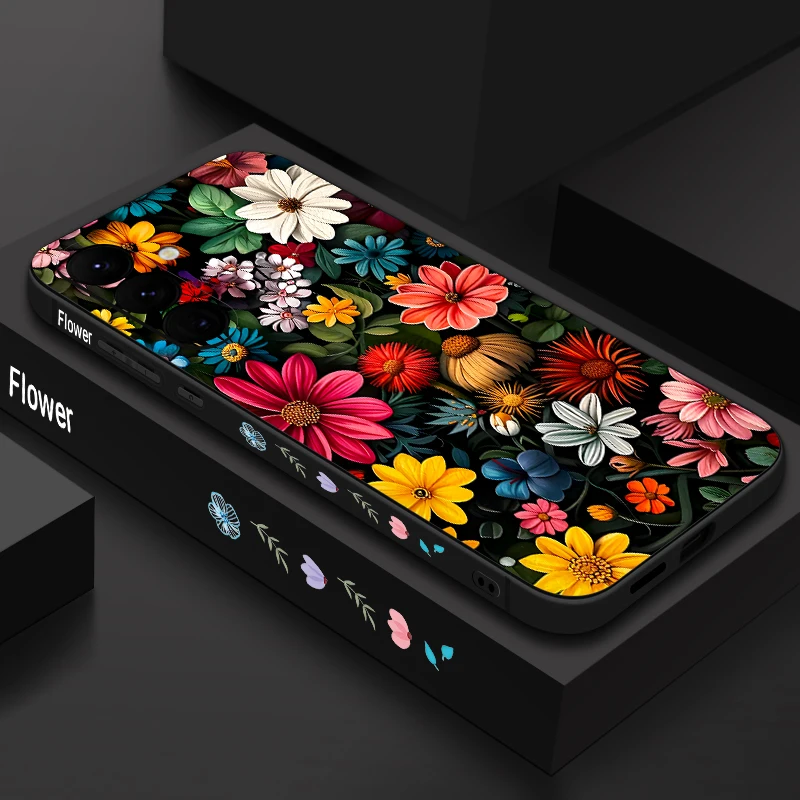 Capa Para Celular Galaxy S24 Ultra Com Estampa Floral (preta), Em Tpu Macio.