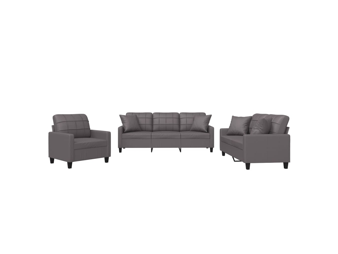 3 Pcs Conjunto de Sofás com Almofadas Couro Artificial Cinzento MAISON EXCLUSIVE