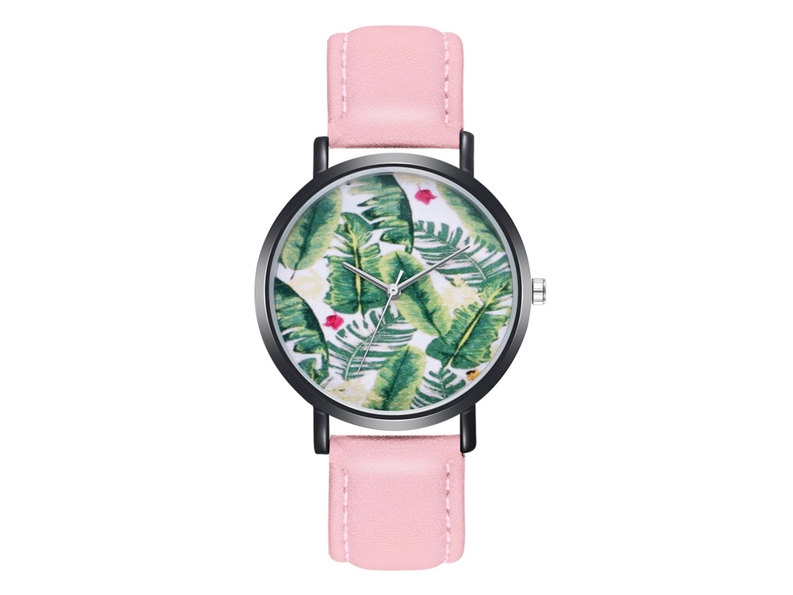 Relógio de Pulso para Casais de Moda com Pulseira de Couro Pu Analógico Quartz Rosa