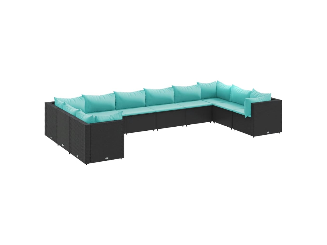 Conjunto de 10 Pcs Lounge de Jardim com Almofadões Vime Pe Preto MAISON EXCLUSIVE