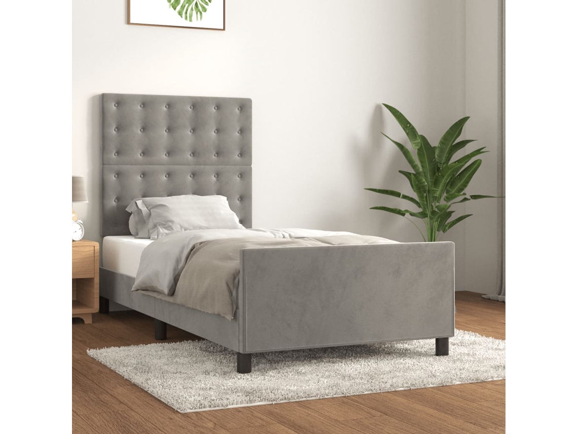 Estrutura De Cama Sem Colchão 80x200 Cm Veludo Cinzento-claro