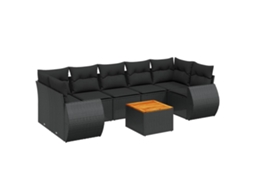 Conjunto de 8 sofás de jardim com almofadões Vime Pe Preto MAISON EXCLUSIVE (8 peças)