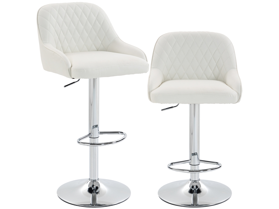 Conjunto 2 Bancos Bar Com Encosto, Giratórios E Ajustáveis, Pele Sintética, Branco.