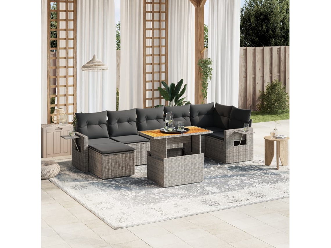 Vidaxl 8 Pcs Conjunto Sofás De Jardim C/ Almofadões Vime Pe Cinzento