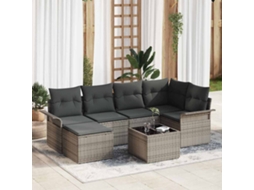 Vidaxl Conjunto De Sofá De Jardim 7 Unid. Cinzeto Vime Pe