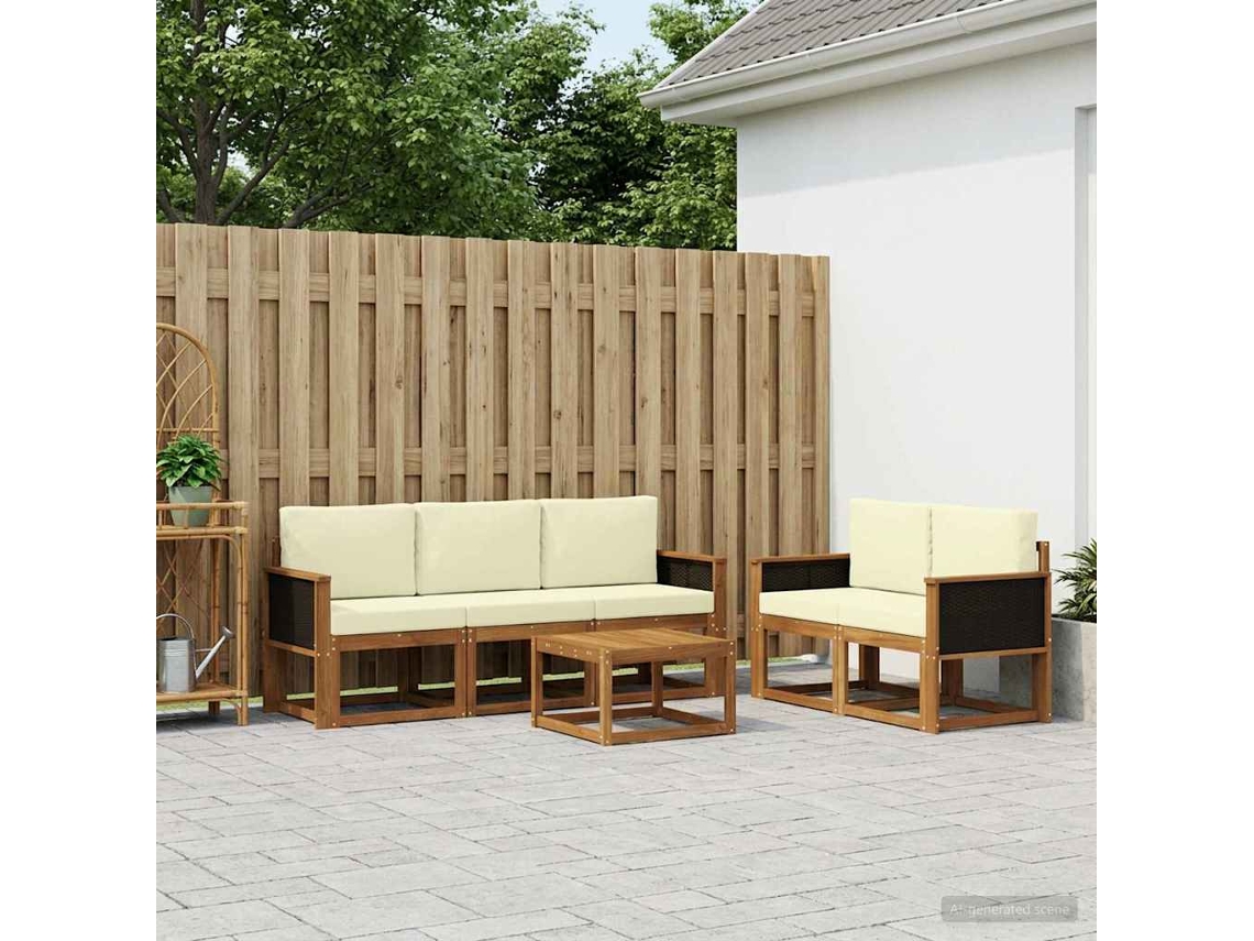 Vidaxl Conjunto De Sofás Para Exterior 6 Pcs Natural E Creme