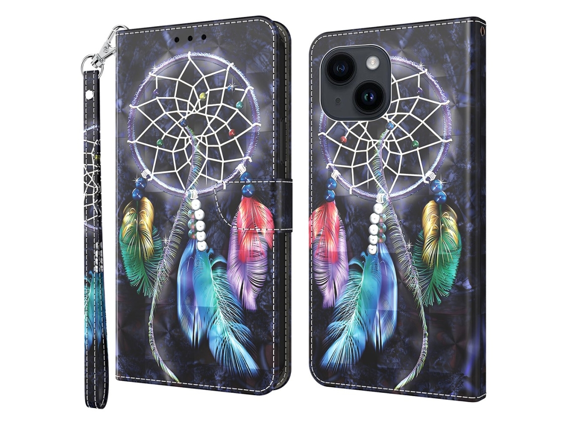 Capa Pega Apanhador Sonhos Para Iphone 15 Pele Sintética