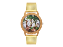 Relógio de quartzo casual unissex com pulseira de silicone dourada