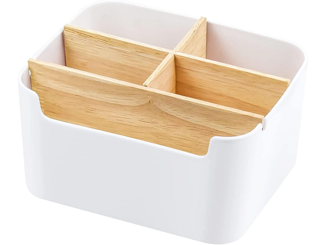 Organizador de Mesa, Porta, Canetas de Madeira, Suporte para Controle Remoto BRILVIBERA