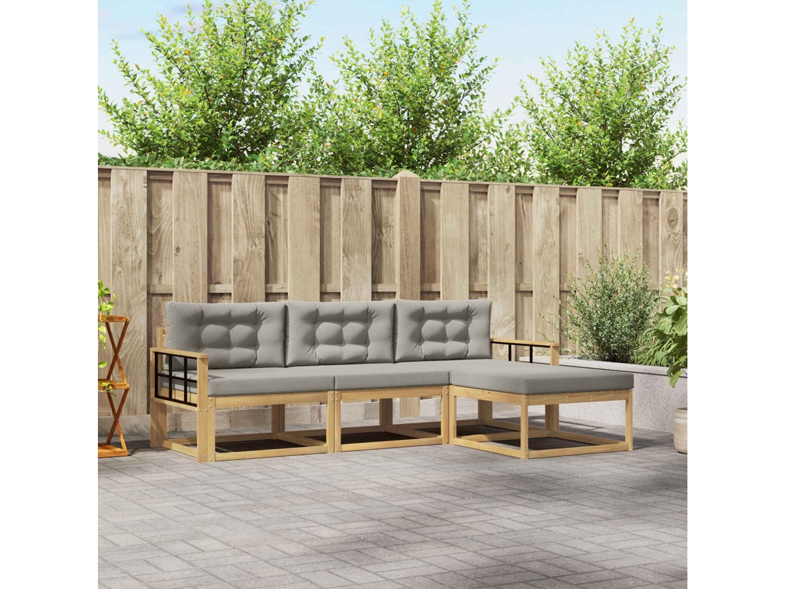 Vidaxl Conjunto De Sofás Para Exterior 4 Unid. Branco E Cinzento-claro