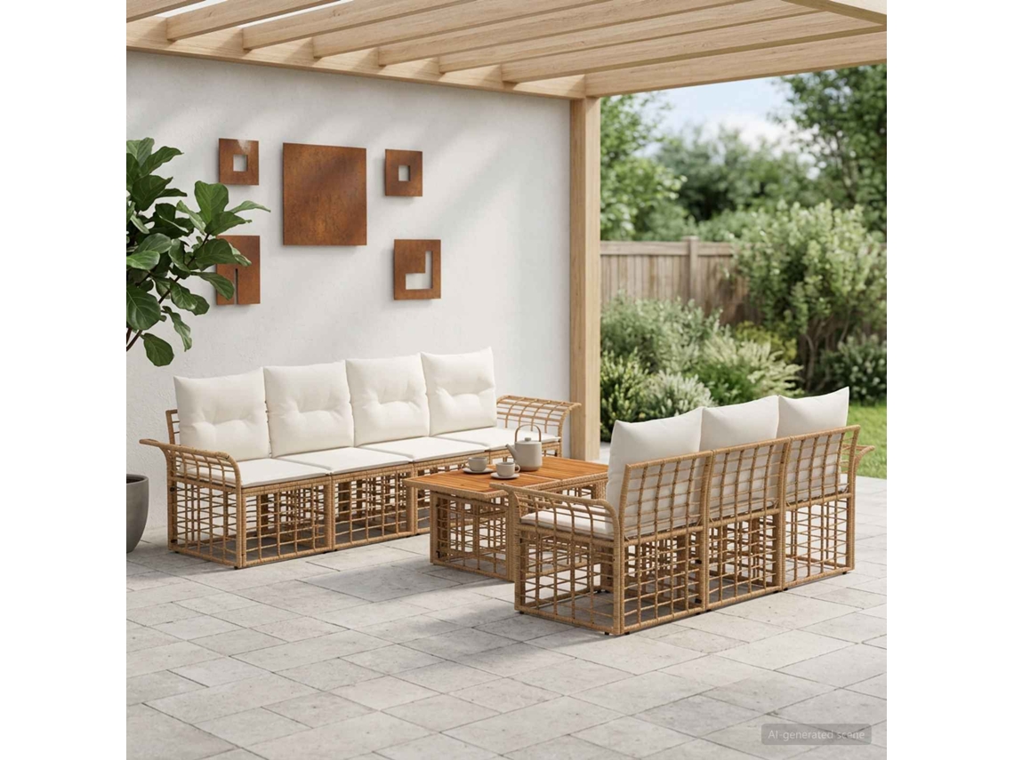 Vidaxl Conjunto De Sofá De Jardim 8 Unid. Natural E Branco Creme