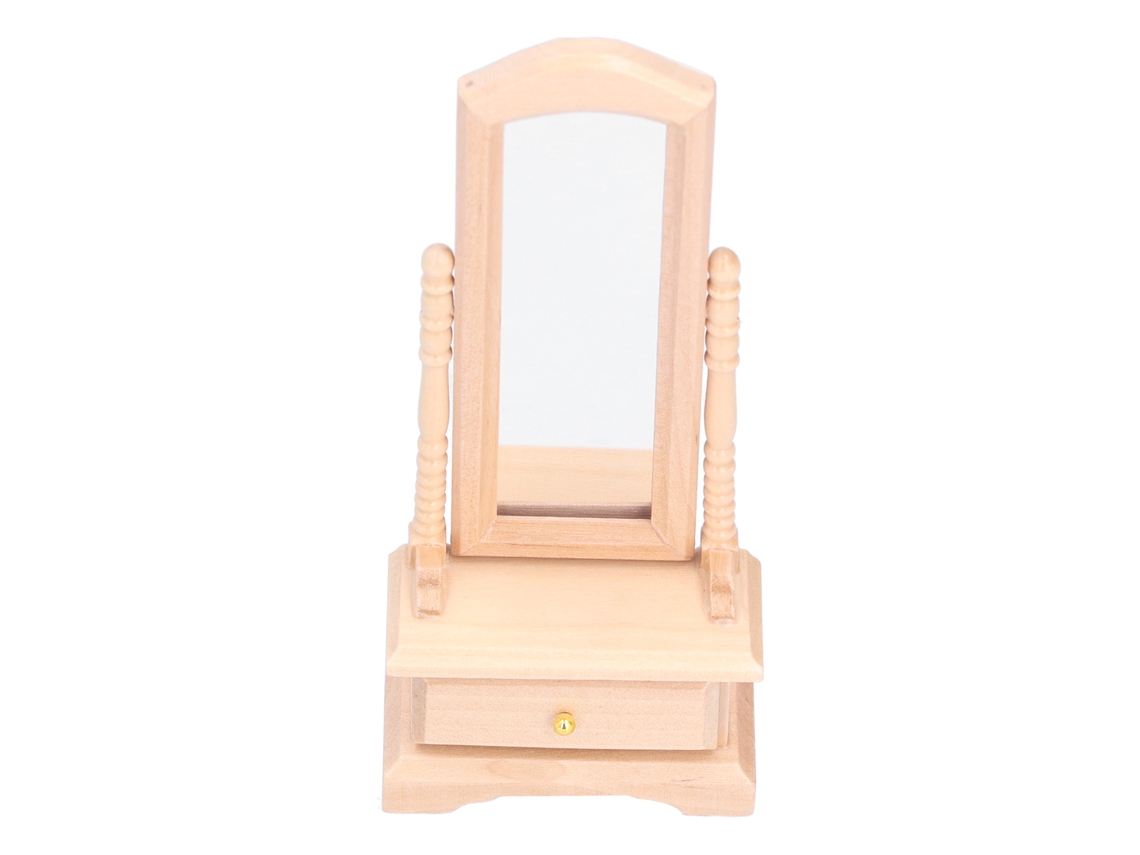 Walshlxq espejo de Tocador para Casita de Muñecas 1:12 Con Cajón, Mueble Miniatura Decorativo, Accesorio Burlywood