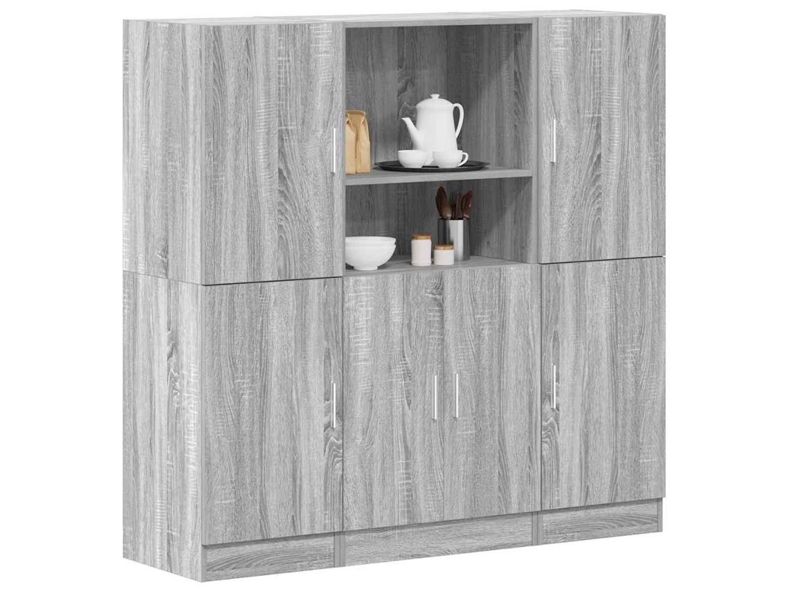 Vidaxl 3 Pcs Armário De Cozinha Conjunto Deriv. Madeira Cinza Sonoma
