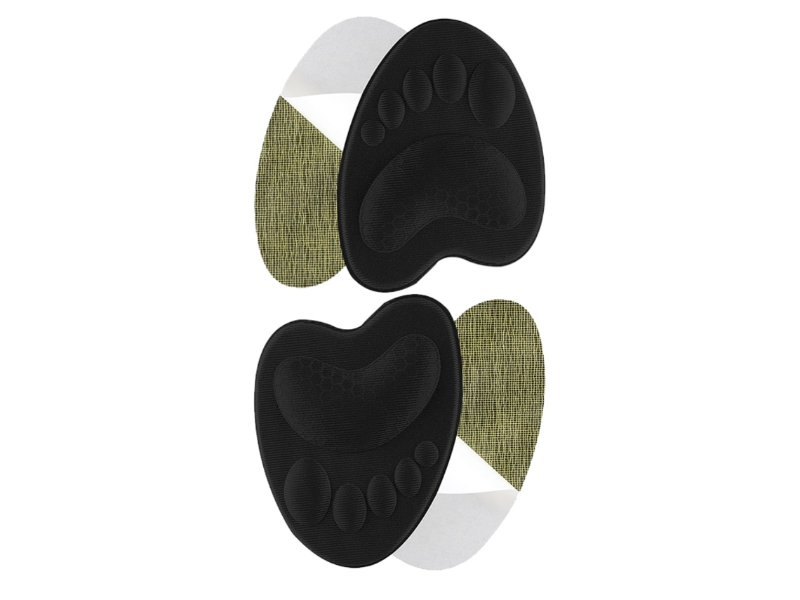 2 Pares De Travesseiros Meia-palmilha Para Antepé — Espuma Autoadesiva Antiderrapante Para Saltos, Mocassins E Tênis Preto