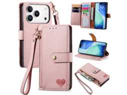 Capa Para Iphone 17 Pro Max Com Bloqueio Rfid, Zíper E Alça - Rosa