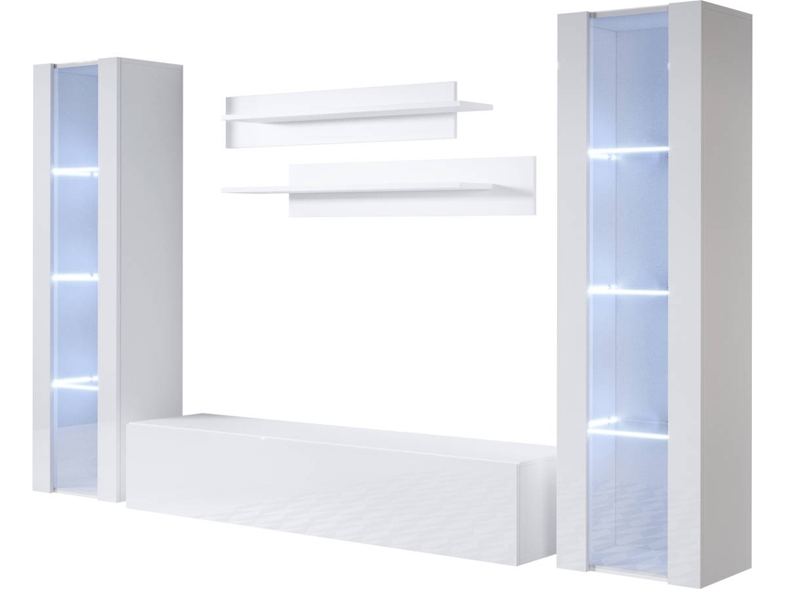 Conjunto de Móveis de TV Luke 8A MÓVEIS BONITOS (Branco - 260x40x165 cm)