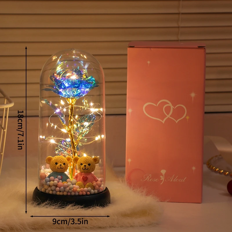 Flor Eterna Preservada, Presente Luminoso Em Vidro Com Luz Led.