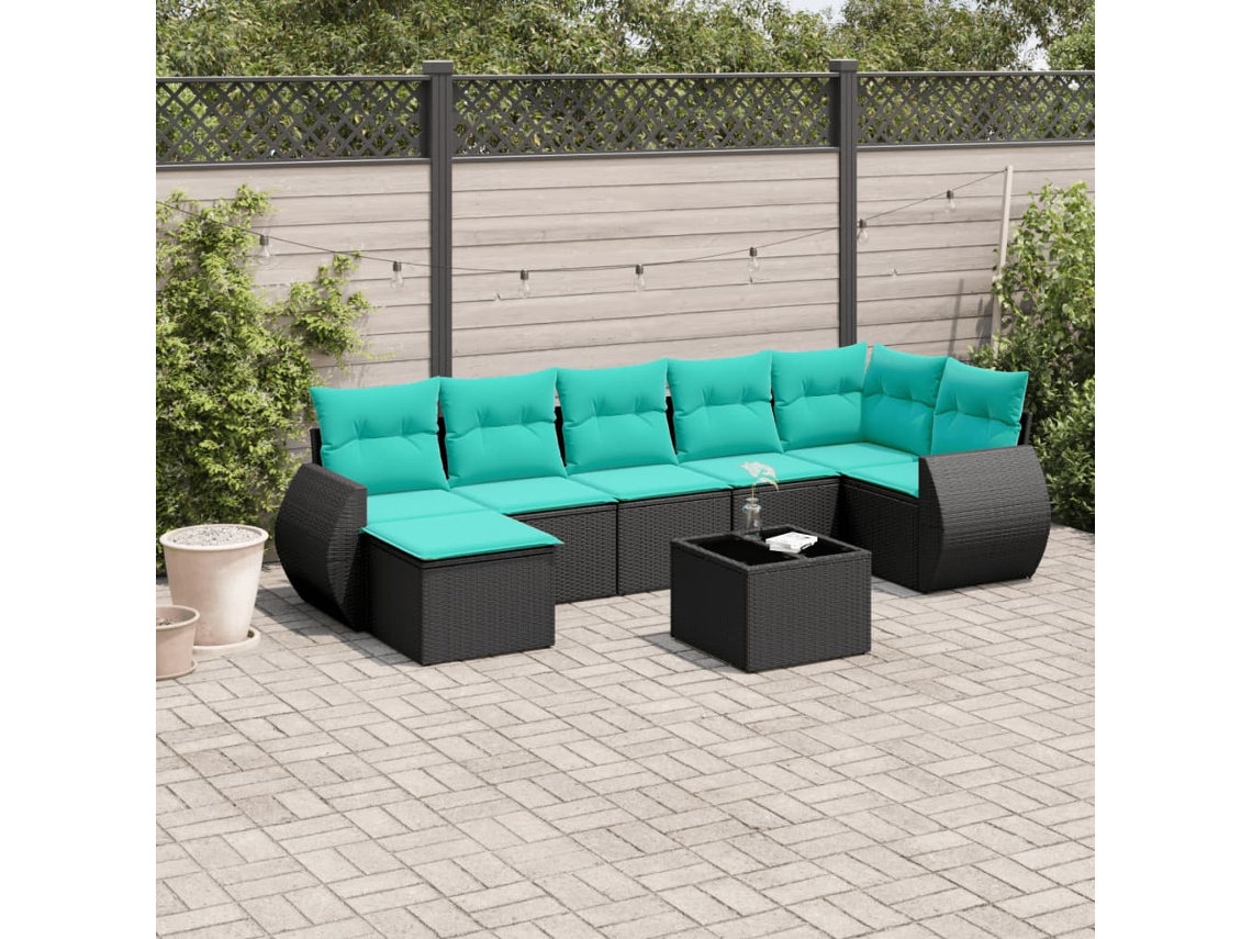 Vidaxl Conjunto De Sofá De Jardim Com 8 Peças E Almofadas Em Rattan Sintético Preto