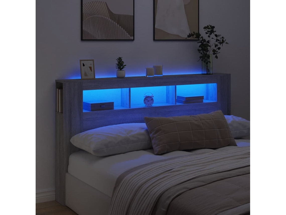 Cabecero con LEDs 180x18,5x103,5 cm Gris Sonoma