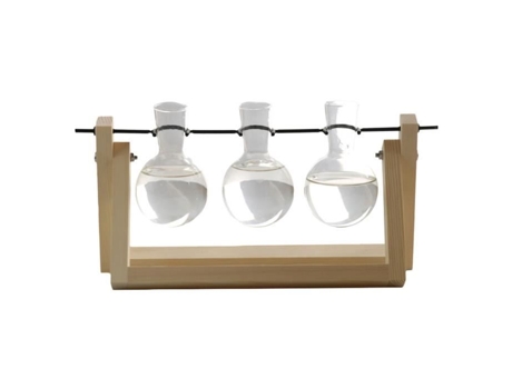 Vaso de Vidro para Plantio Vasos de Vidro Transparente Terrário de Plantas com Suporte de Madeira para Plantas 14X28Cm HOMYL