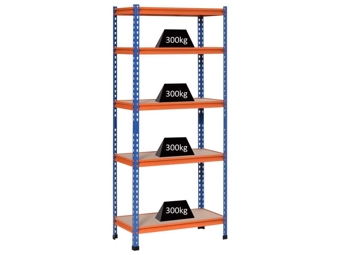 Estante Metálica De Garagem Com 5 Níveis, Capacidade De 1500 Kg, 80 X 40 X 182 Cm, Azul E Laranja.