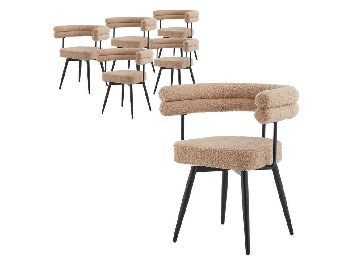 6x Cadeiras De Jantar Ml-design Giratórias 360°, Estofadas Em Tecido Teddy Castanho