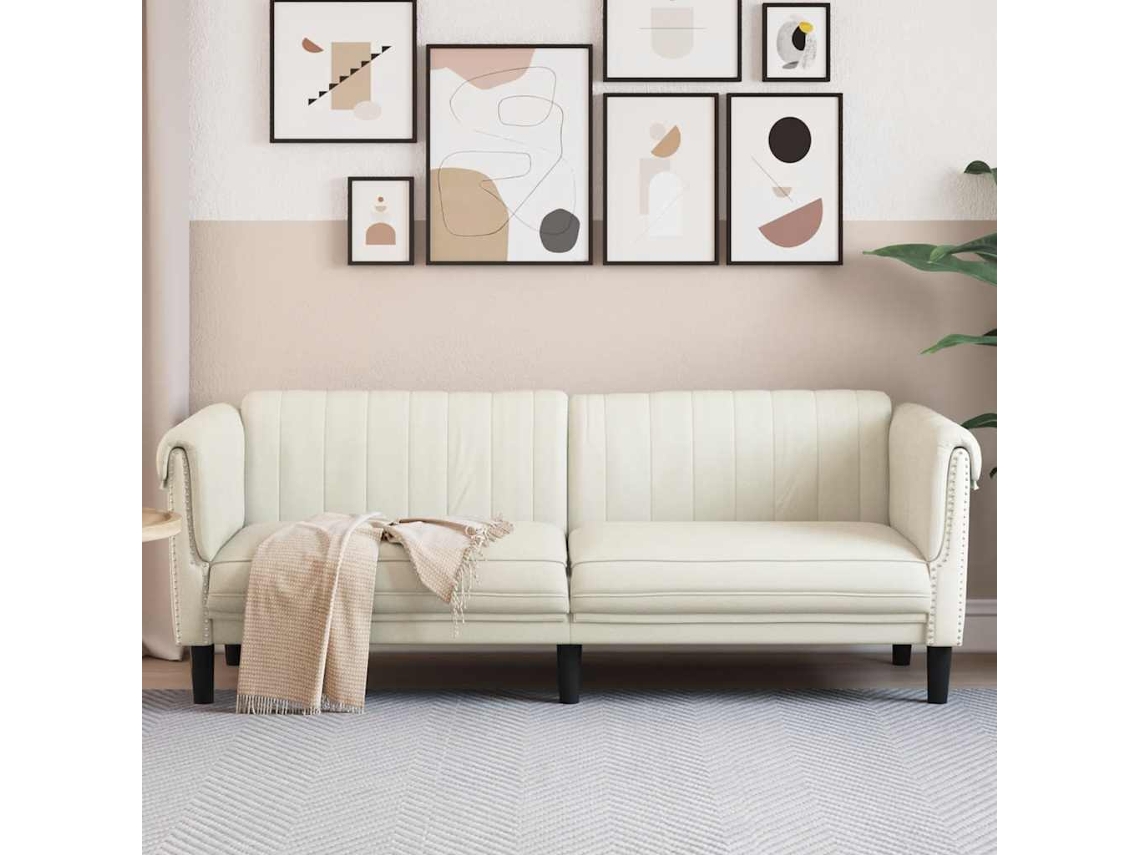 Vidaxl Sofá De 3 Lugares Veludo Cor Creme
