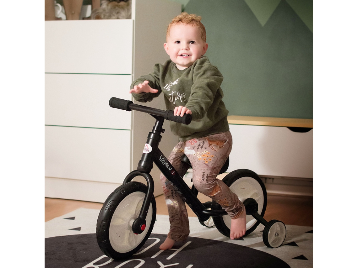 Bicicleta De Equilíbrio Preta Para Crianças De 2 A 5 Anos – Pedais E Rodinhas Inclusos, Assento Ajustável