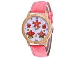 Relógio de casal casual de quartzo com pulseira simples de jeans (rosa)