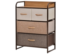 Cômoda Com Quatro Gavetas De Tecido E Superfície Mdf, 58x29x78,5cm, Multicolorida.