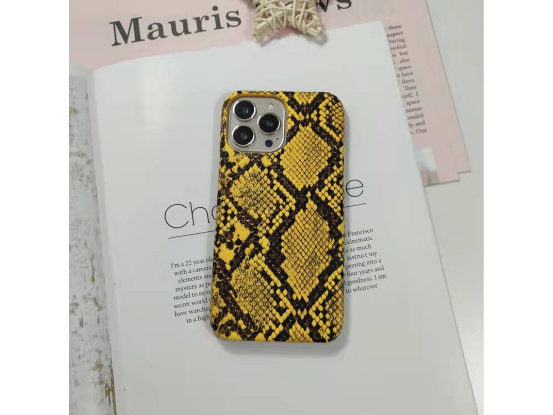 Capa Para Iphone 17 Air Em Couro Sintético Com Textura De Píton Amarela