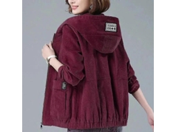 Chaqueta Corta Mujer Primavera Otoño Coreana Suelta Capucha Cremallera Casual Vermelho Xxl